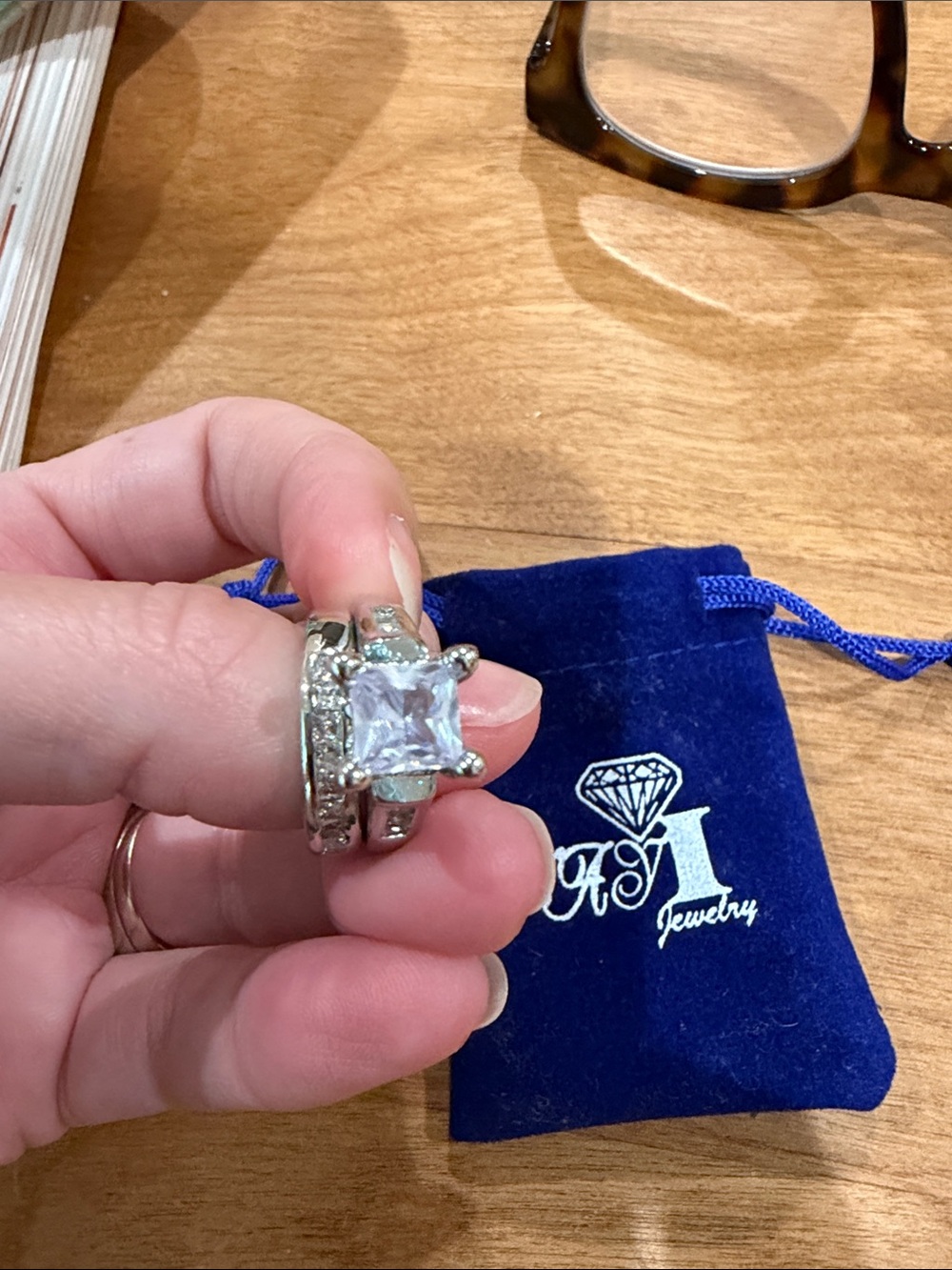 Silver-Tone Blue Gemstone Cocktail Ring